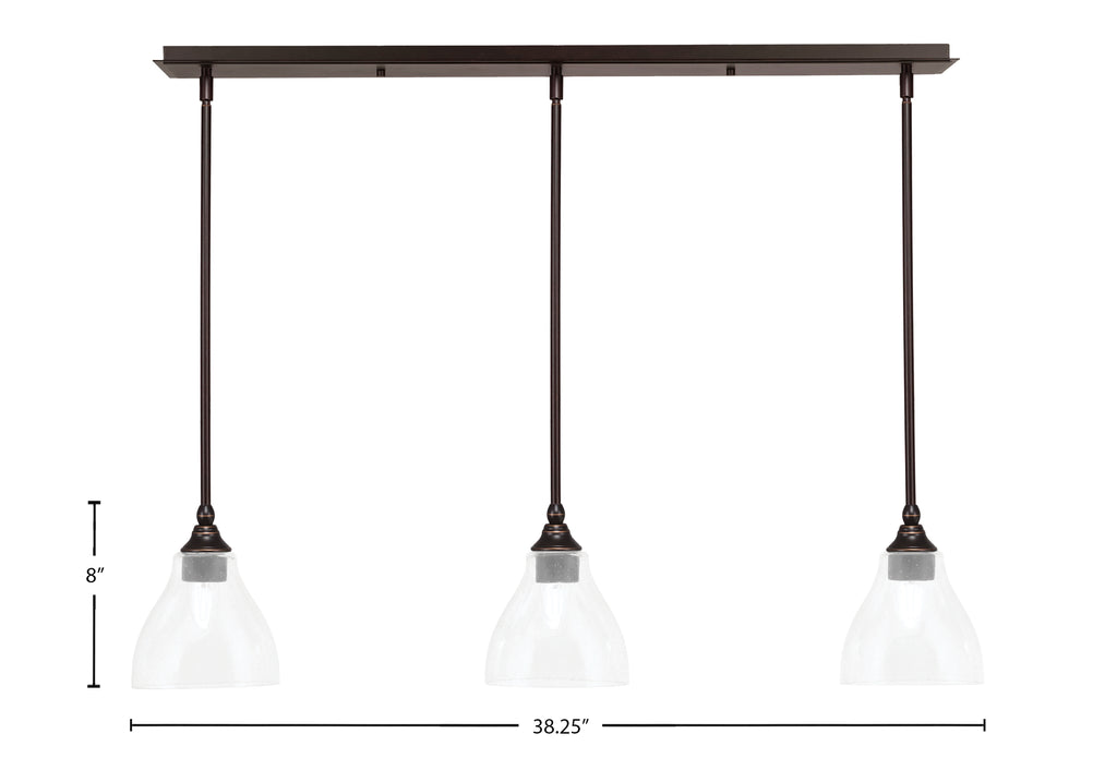 Stem Three Light Linear Pendalier in Dark Granite with Clear Bubble Shade