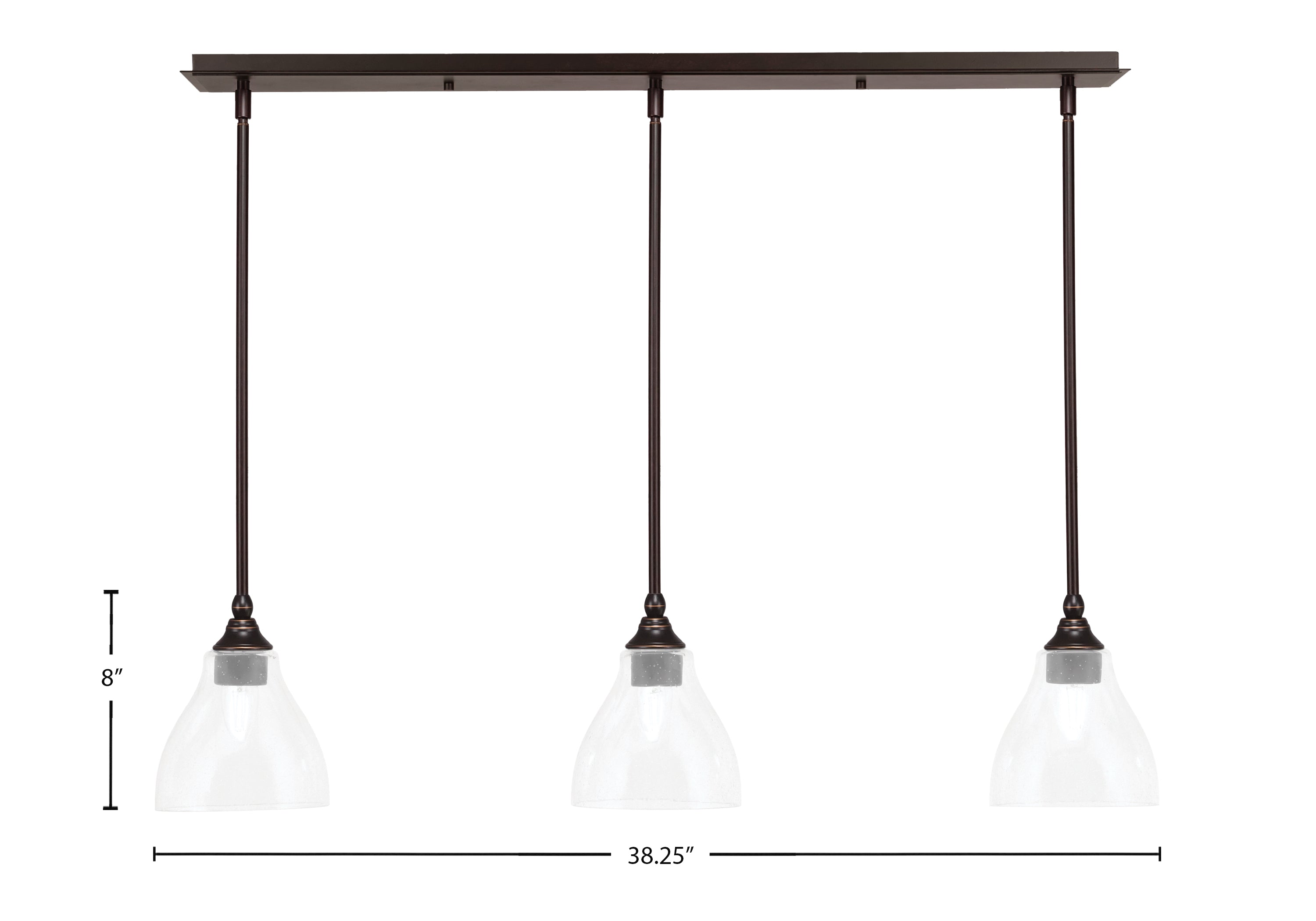 Stem Three Light Linear Pendalier in Dark Granite with Clear Bubble Shade