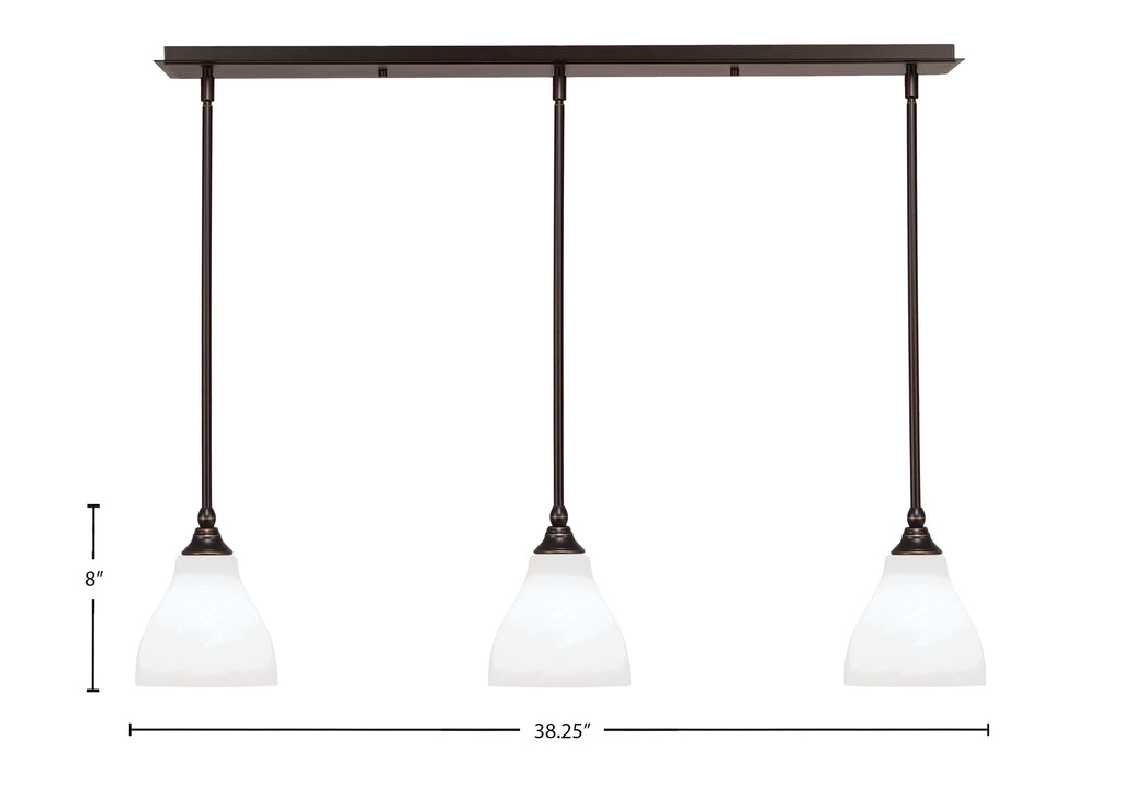 Stem Three Light Linear Pendalier in Dark Granite with White Marble Shade