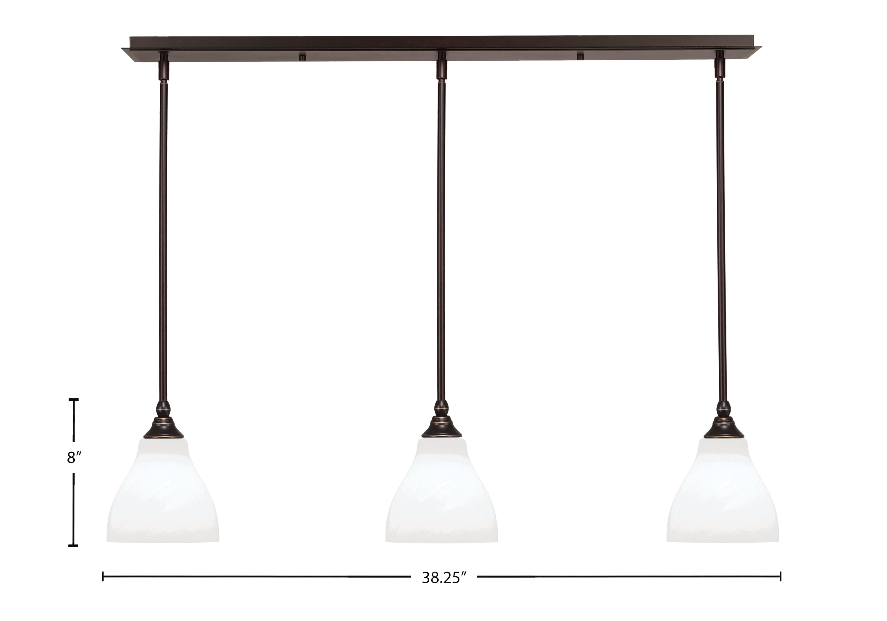 Stem Three Light Linear Pendalier in Dark Granite with White Marble Shade