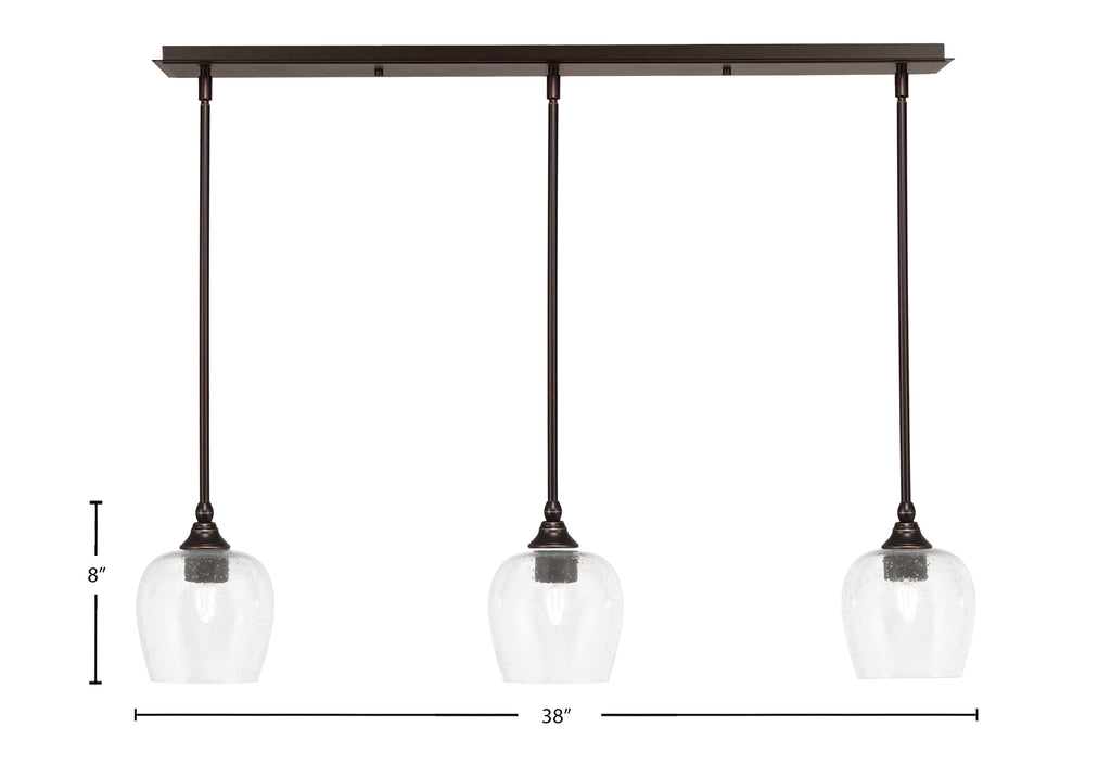Stem Three Light Linear Pendalier in Dark Granite with Clear Bubble Shade