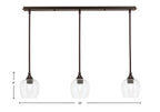 Stem Three Light Linear Pendalier in Dark Granite with Clear Bubble Shade