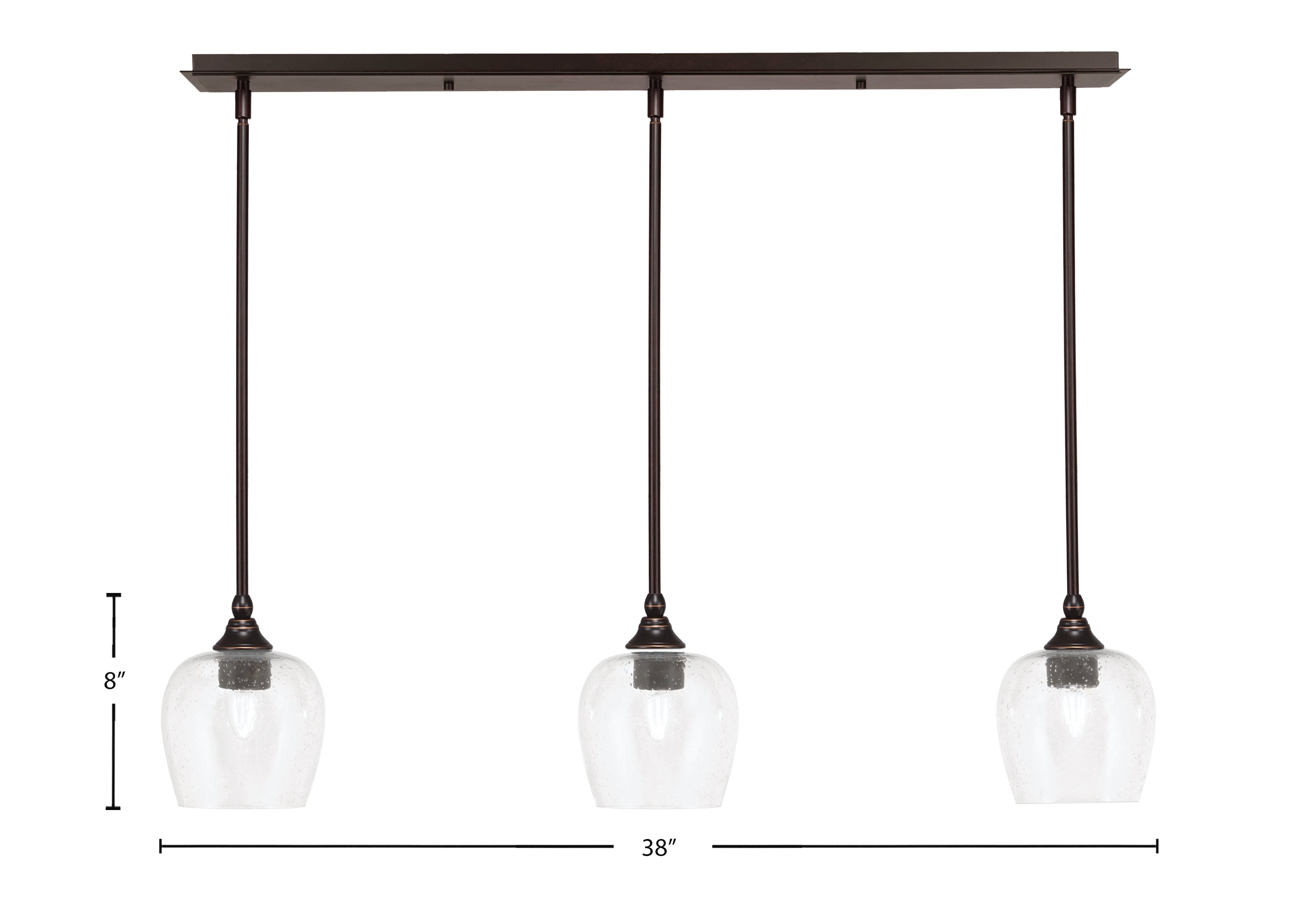 Stem Three Light Linear Pendalier in Dark Granite with Clear Bubble Shade