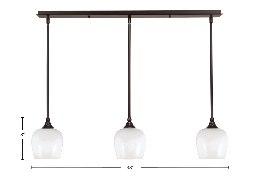 Stem Three Light Linear Pendalier in Dark Granite with White Marble Shade