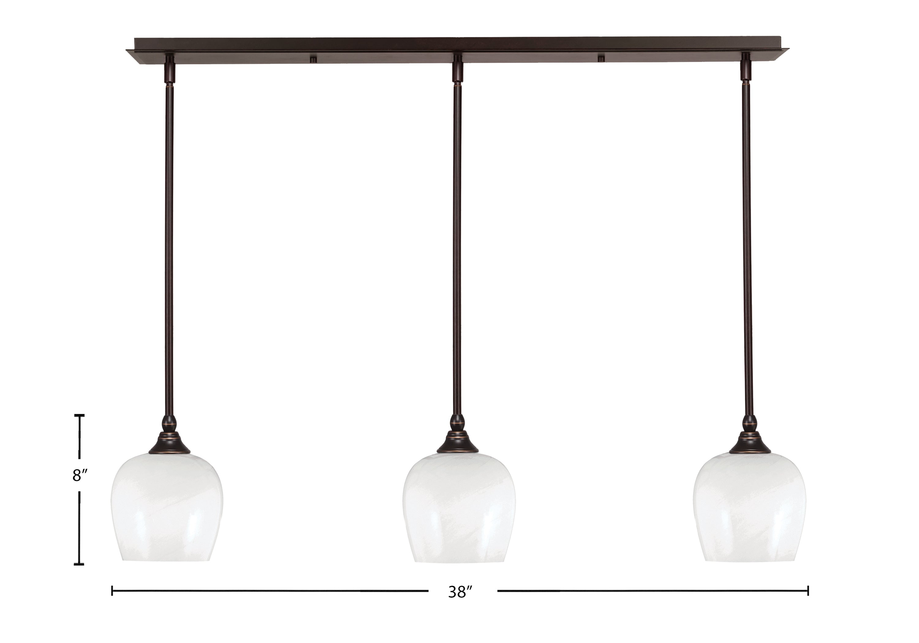 Stem Three Light Linear Pendalier in Dark Granite with White Marble Shade