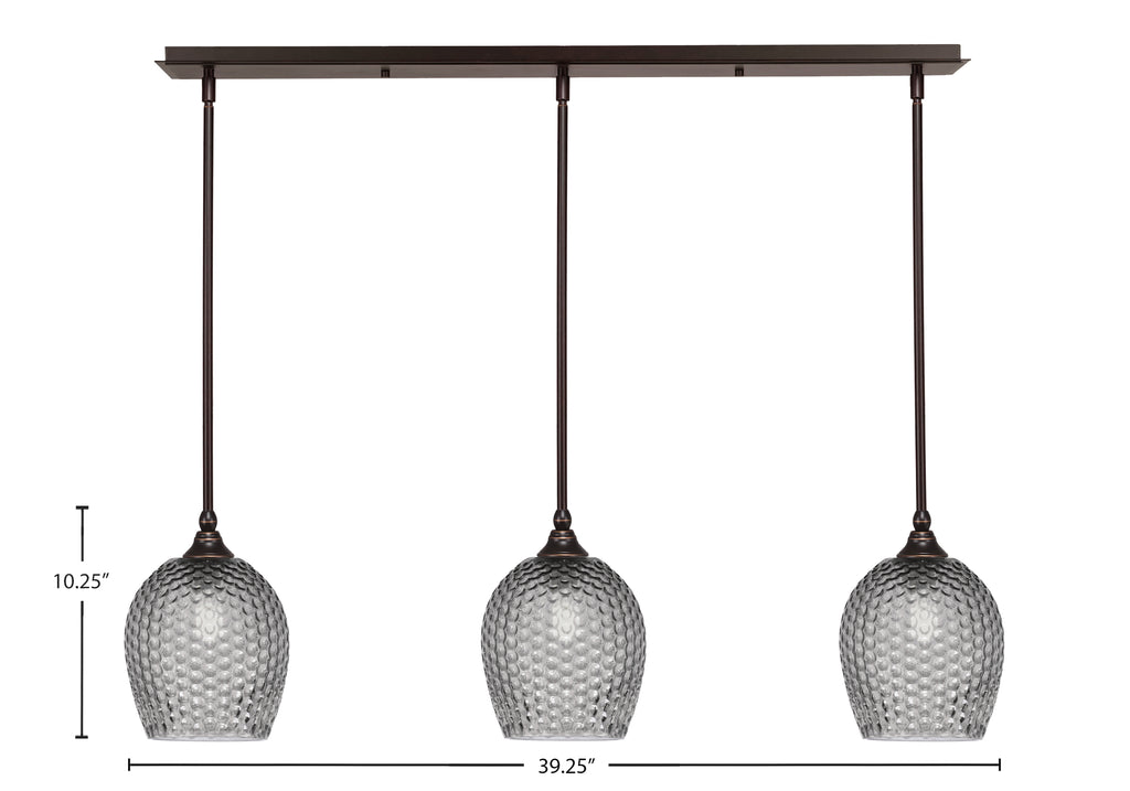 Stem Three Light Linear Pendalier in Dark Granite with Smoke Textured Shade