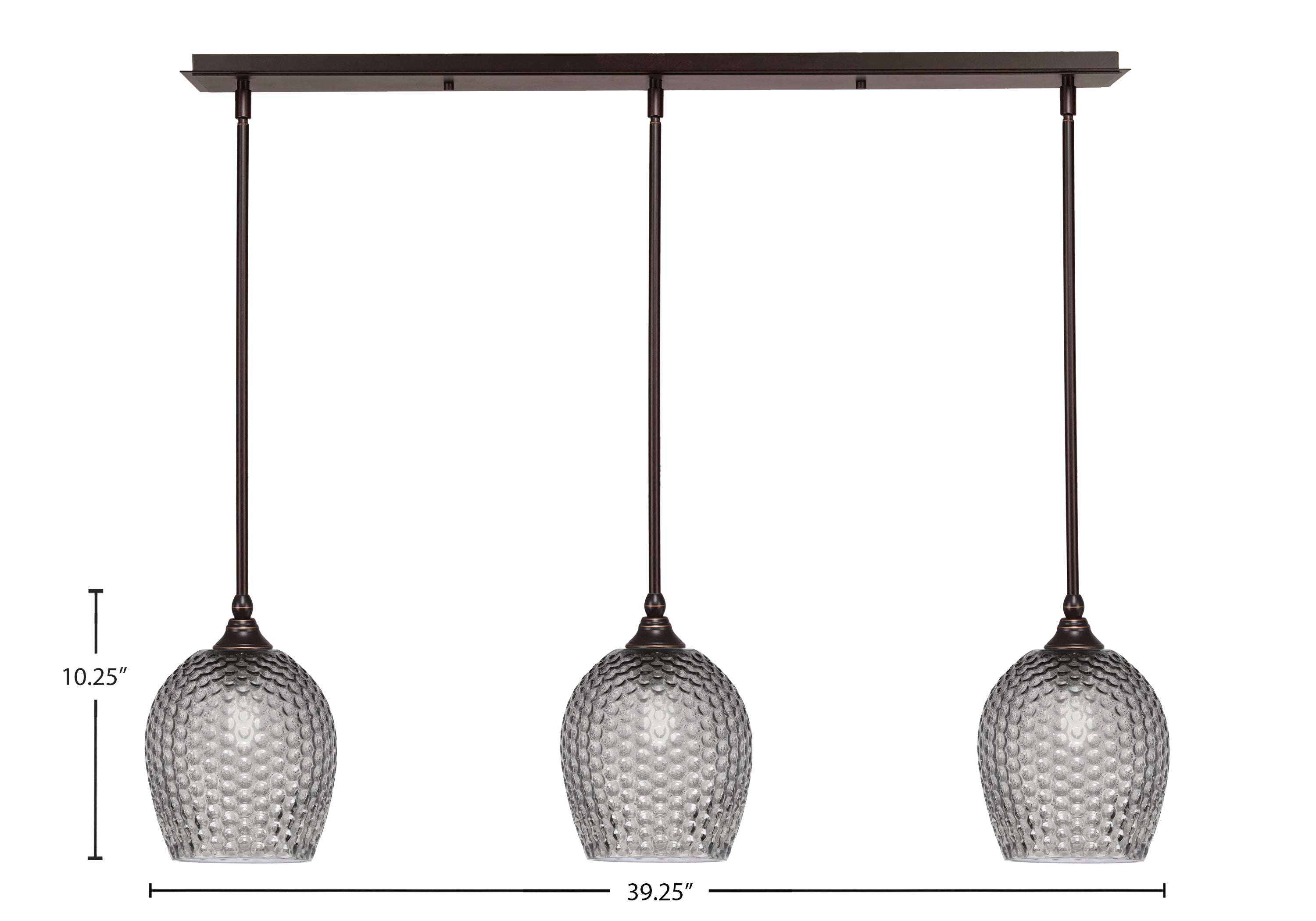 Stem Three Light Linear Pendalier in Dark Granite with Smoke Textured Shade