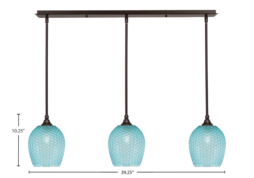 Stem Three Light Linear Pendalier in Dark Granite with Turquoise Textured Shade