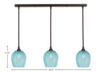Stem Three Light Linear Pendalier in Dark Granite with Turquoise Textured Shade