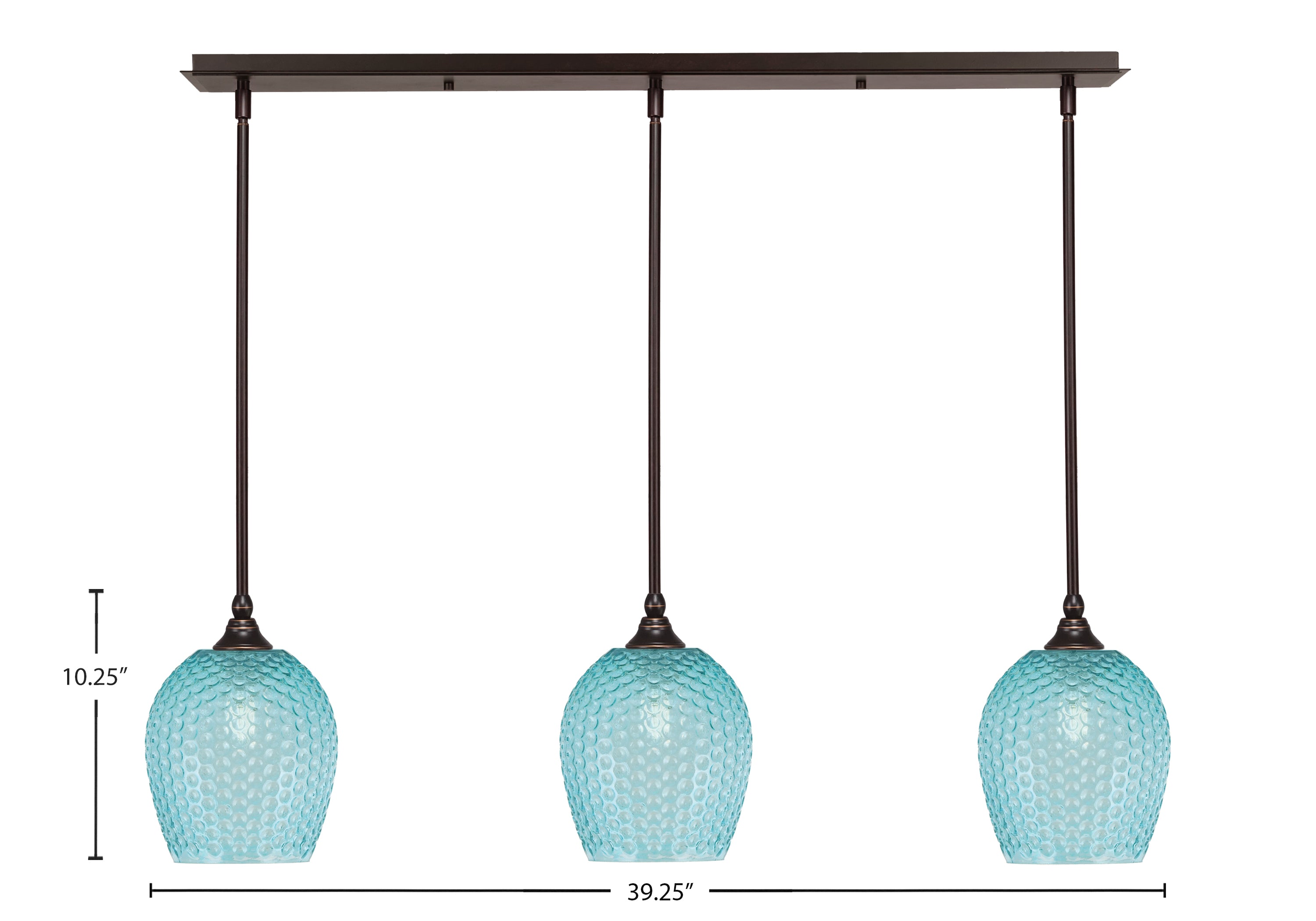 Stem Three Light Linear Pendalier in Dark Granite with Turquoise Textured Shade