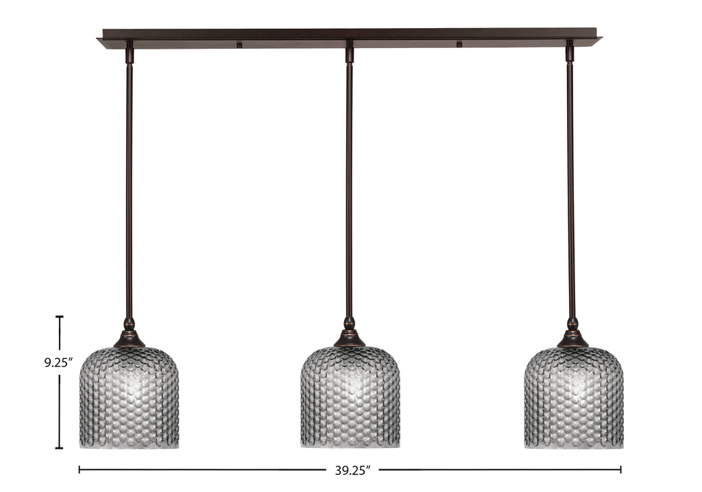 Stem Three Light Linear Pendalier in Dark Granite with Smoke Textured Shade