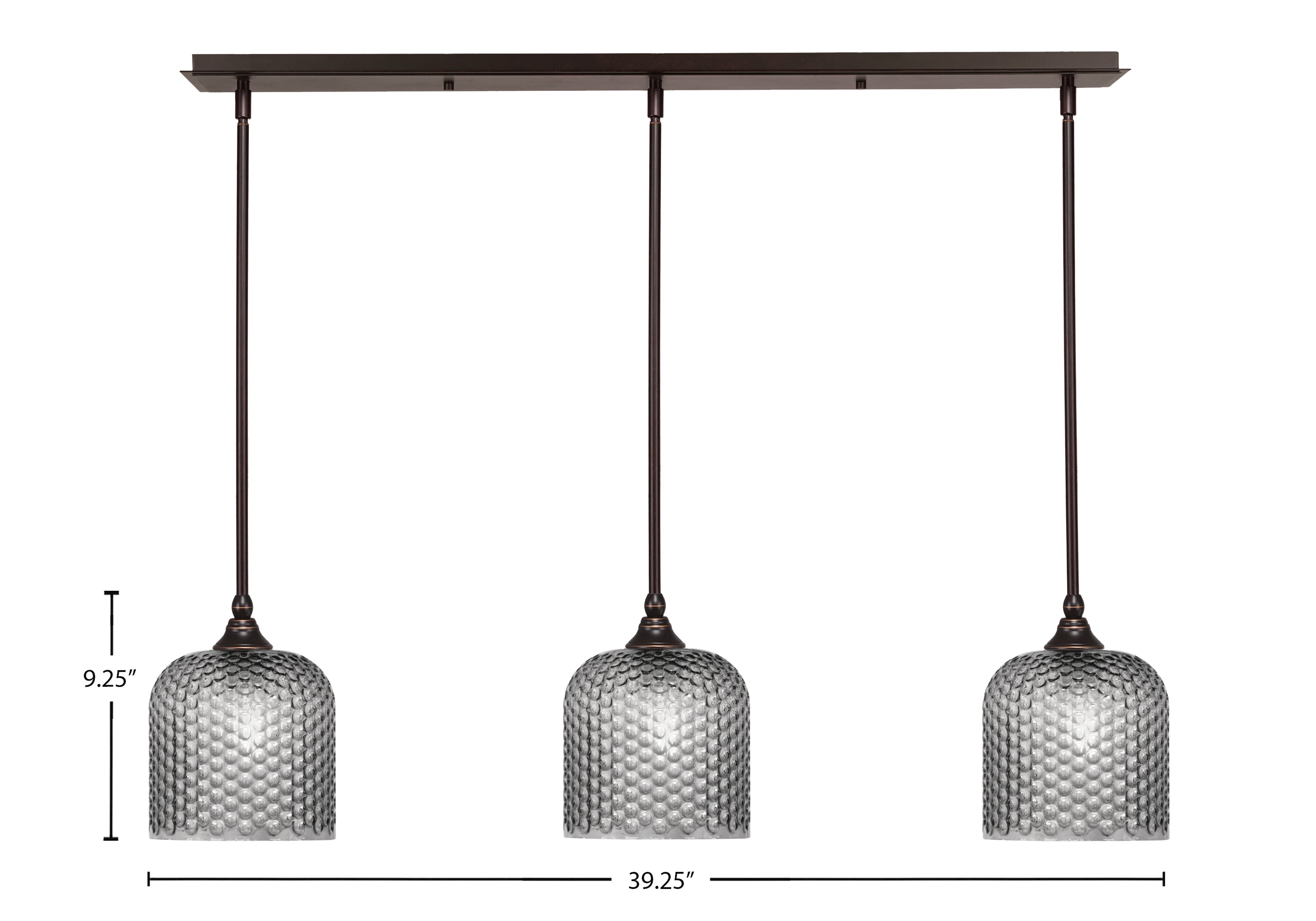 Stem Three Light Linear Pendalier in Dark Granite with Smoke Textured Shade