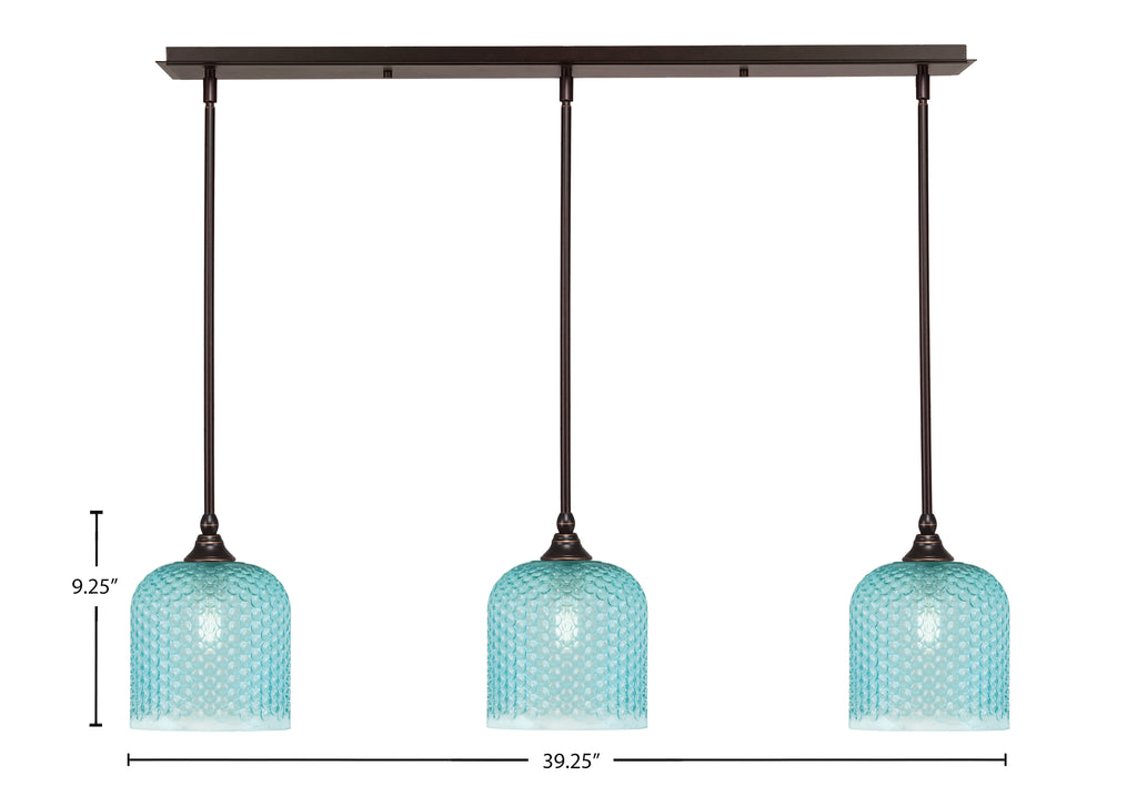 Stem Three Light Linear Pendalier in Dark Granite with Turquoise Textured Shade