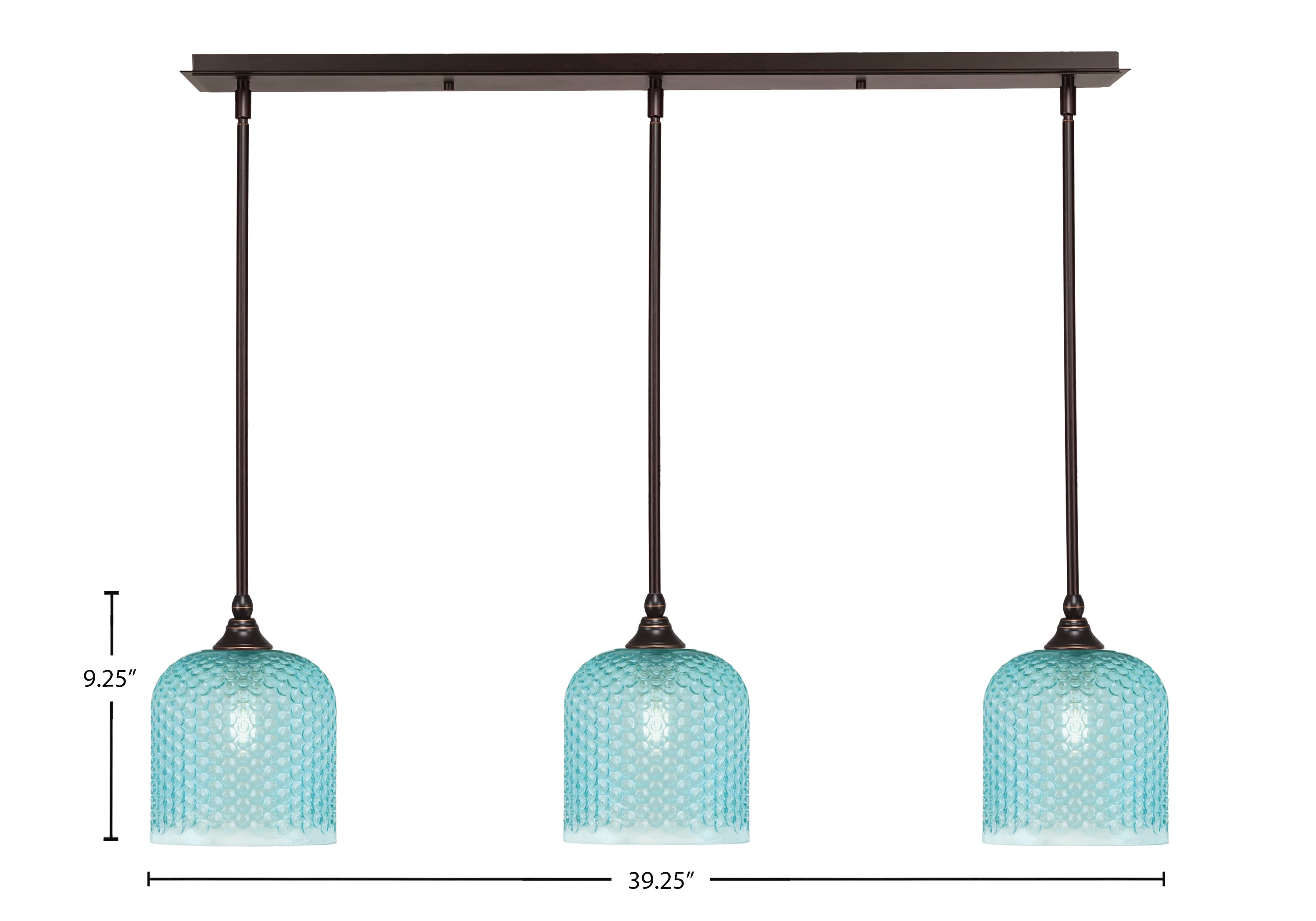 Stem Three Light Linear Pendalier in Dark Granite with Turquoise Textured Shade
