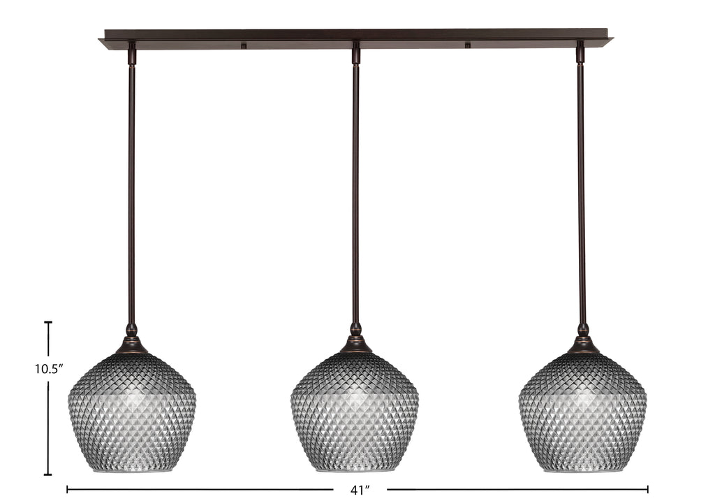 Stem Three Light Linear Pendalier in Dark Granite with Smoke Textured Shade