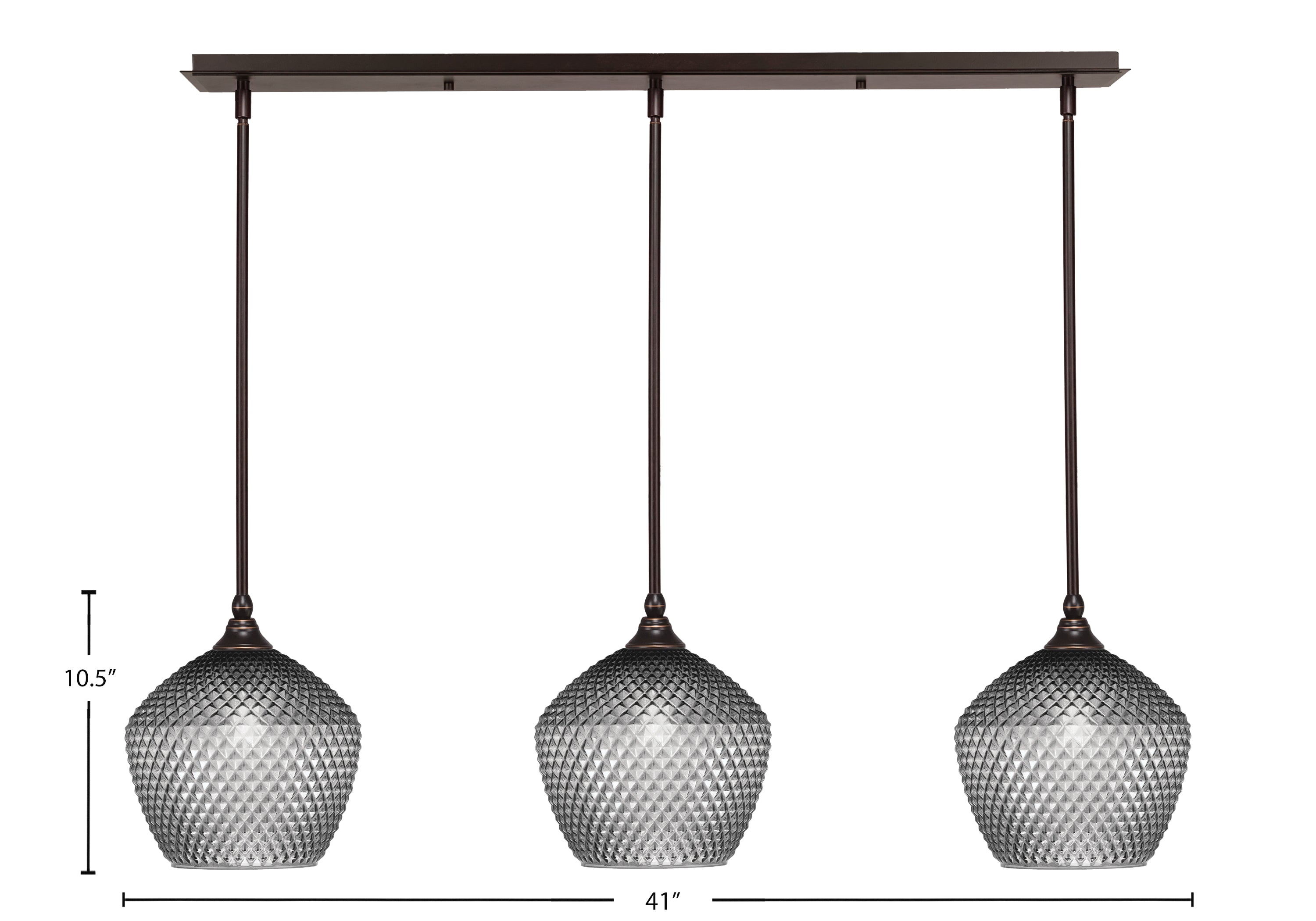 Stem Three Light Linear Pendalier in Dark Granite with Smoke Textured Shade