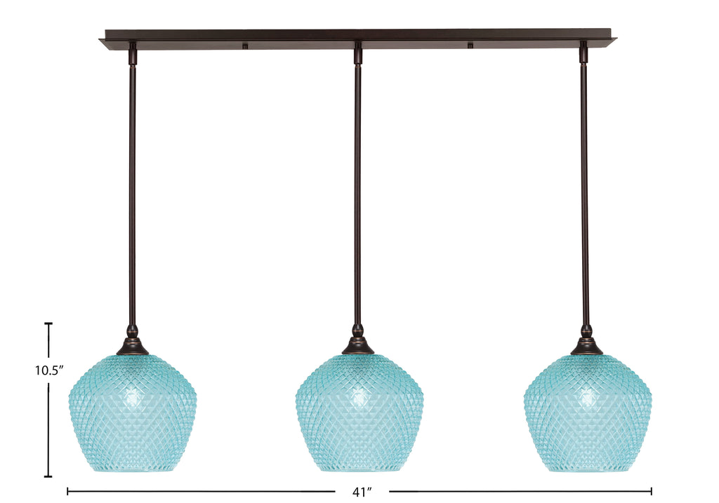 Stem Three Light Linear Pendalier in Dark Granite with Turquoise Textured Shade