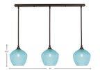 Stem Three Light Linear Pendalier in Dark Granite with Turquoise Textured Shade