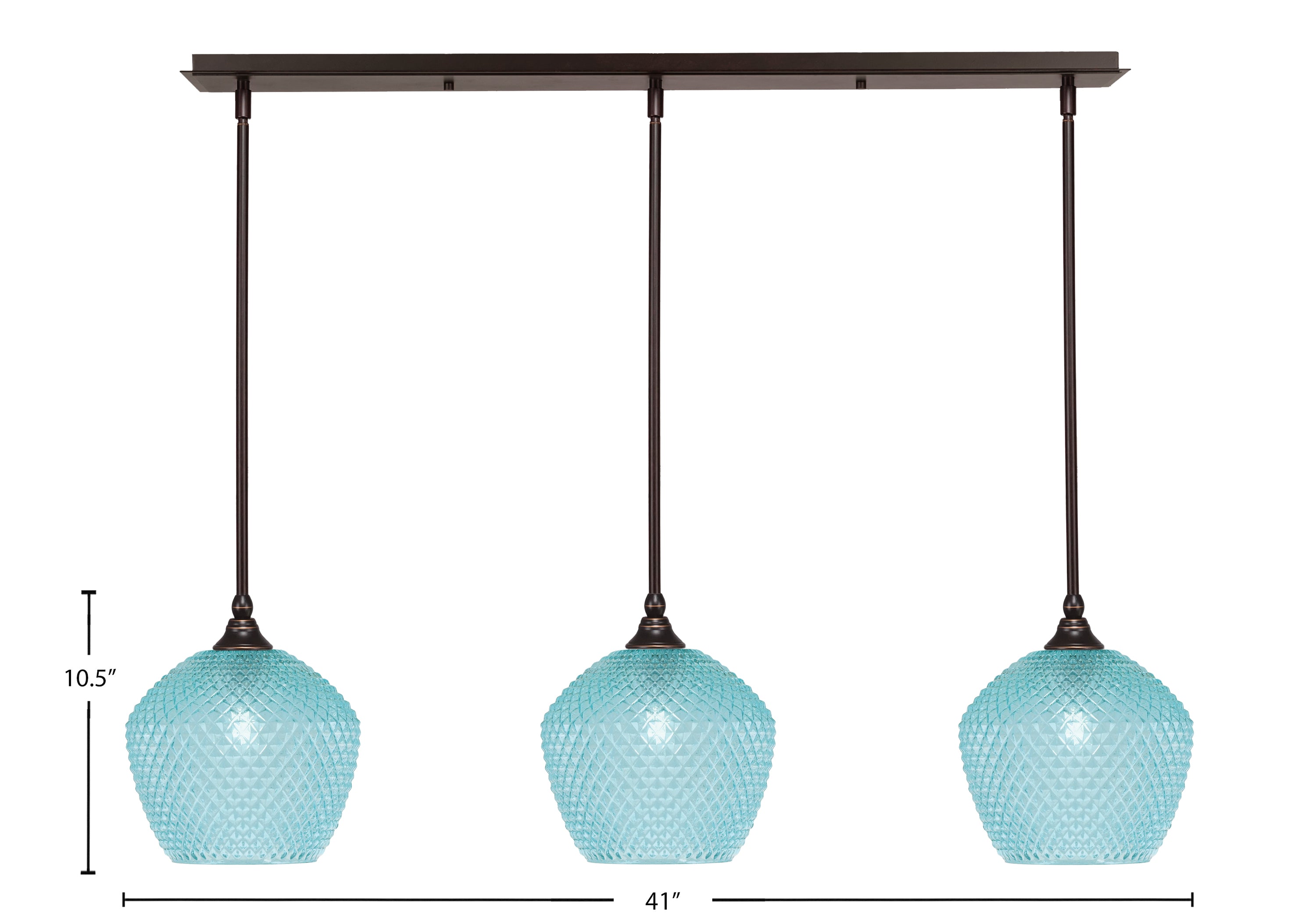 Stem Three Light Linear Pendalier in Dark Granite with Turquoise Textured Shade