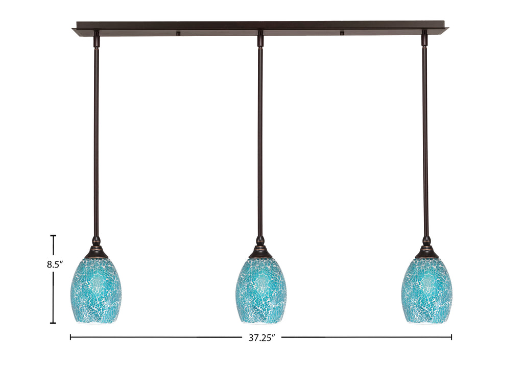 Any Three Light Linear Pendalier in Dark Granite with 5" Turquoise Fusion Shade