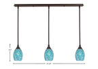 Any Three Light Linear Pendalier in Dark Granite with 5" Turquoise Fusion Shade
