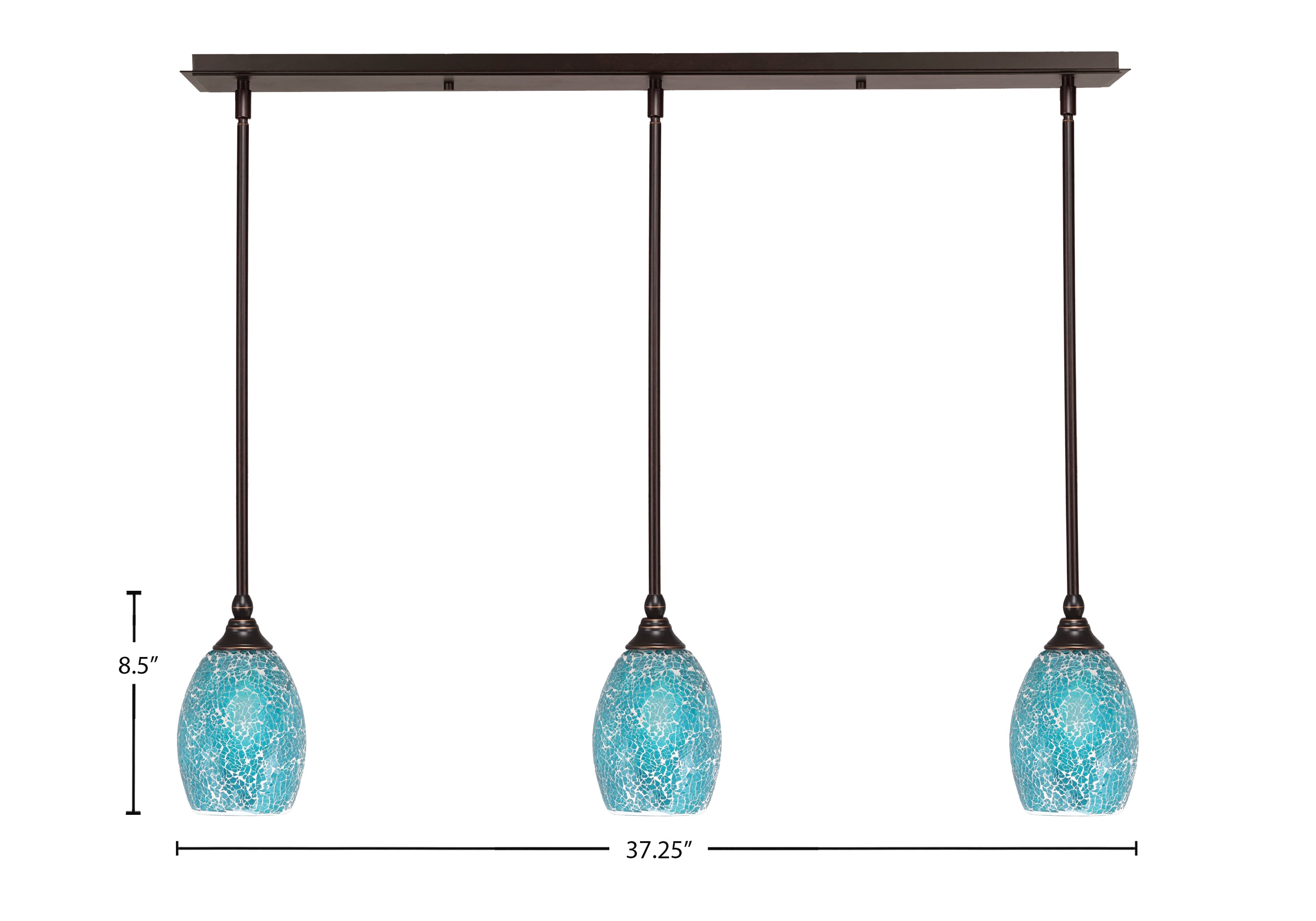 Any Three Light Linear Pendalier in Dark Granite with 5" Turquoise Fusion Shade
