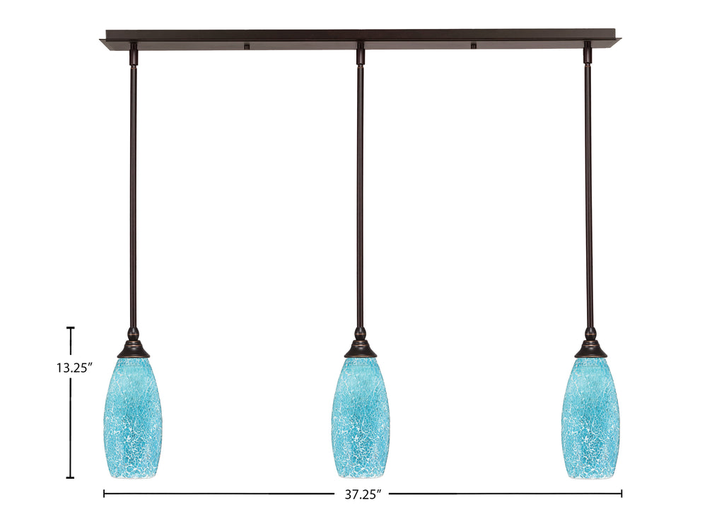 Any Three Light Linear Pendalier in Dark Granite with 5.5" Turquoise Fusion Shade
