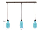 Any Three Light Linear Pendalier in Dark Granite with 5.5" Turquoise Fusion Shade