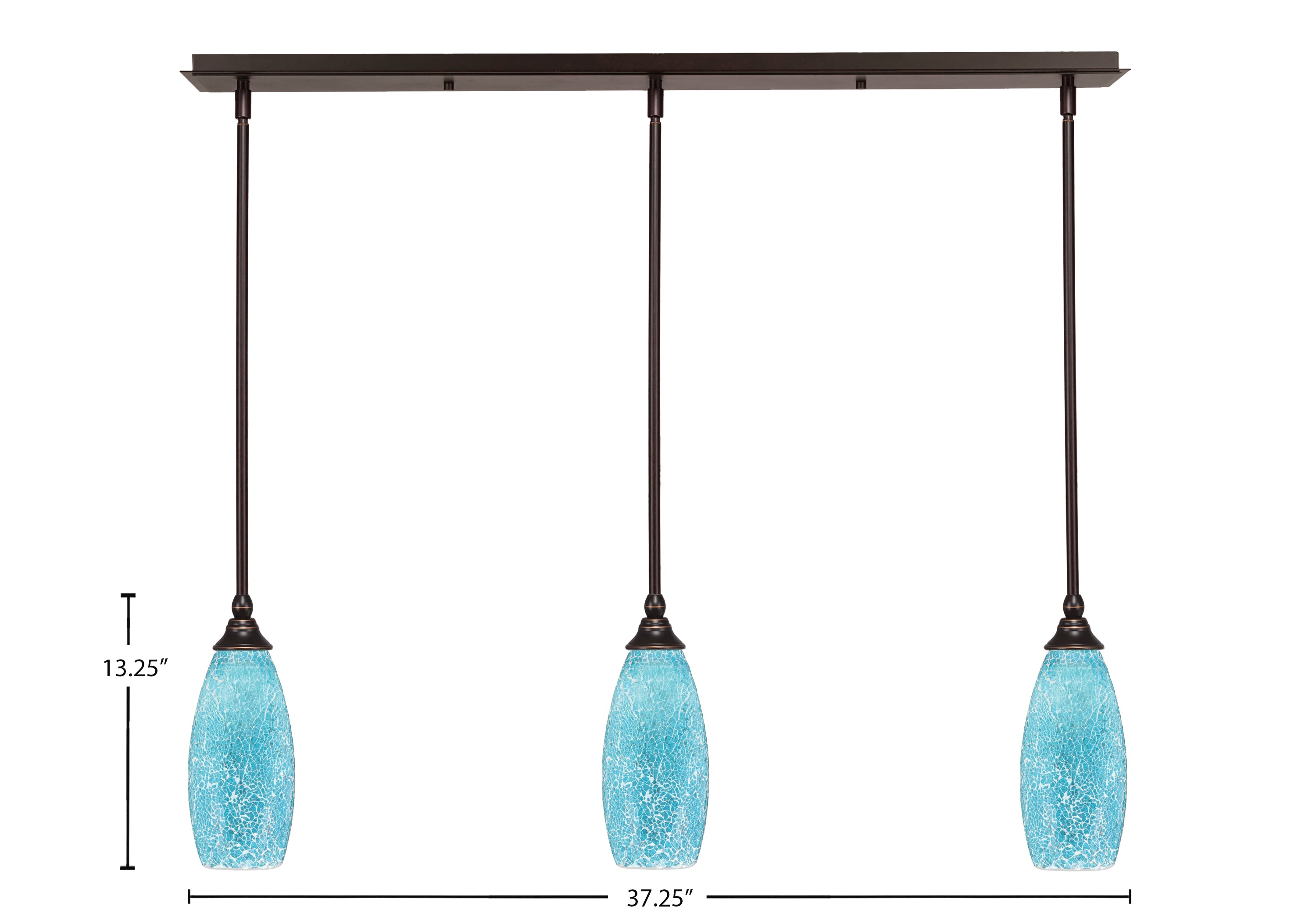 Any Three Light Linear Pendalier in Dark Granite with 5.5" Turquoise Fusion Shade