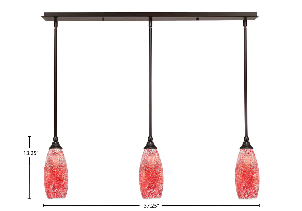 Any Three Light Linear Pendalier in Dark Granite with 5.5" Red Fusion Shade