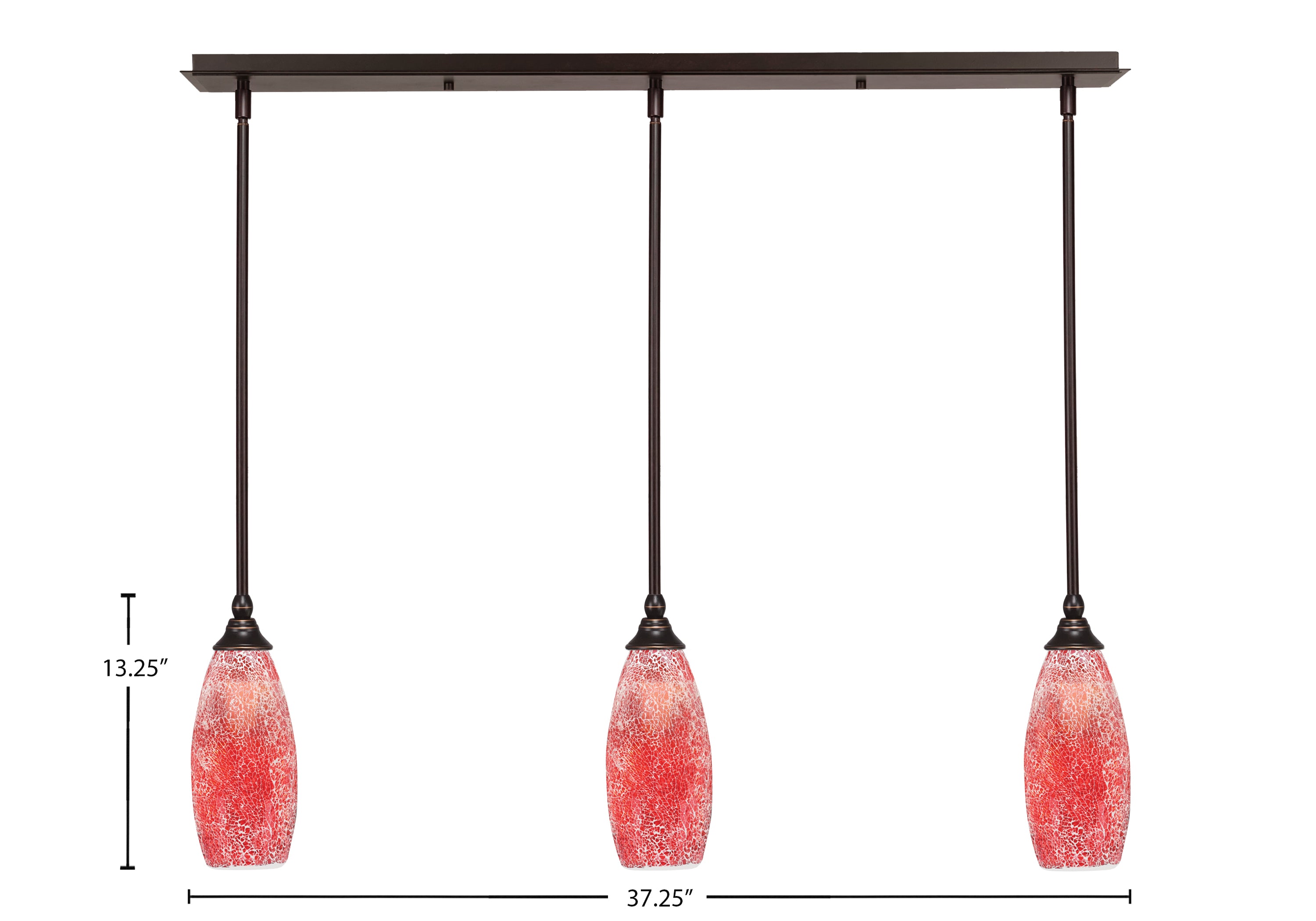 Any Three Light Linear Pendalier in Dark Granite with 5.5" Red Fusion Shade