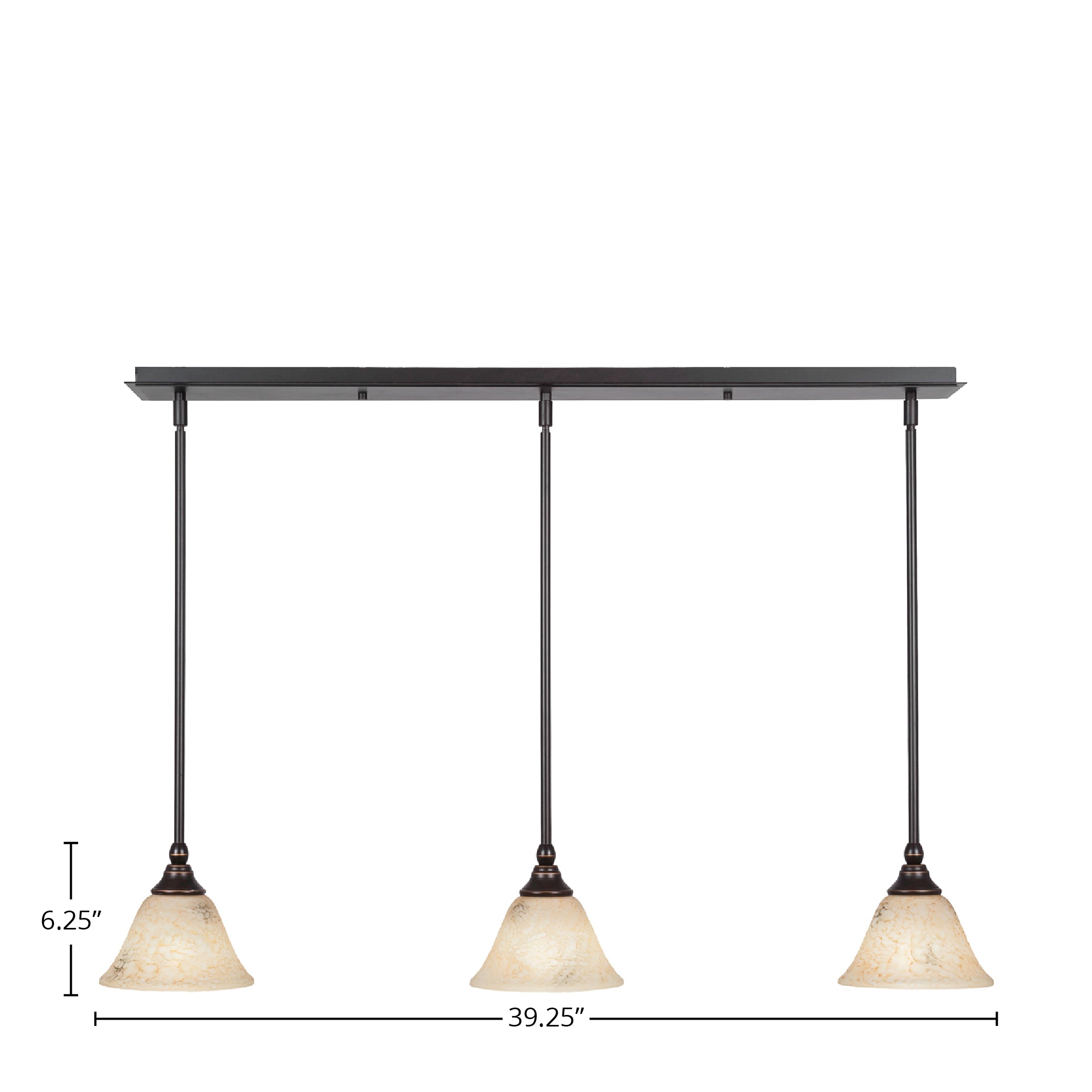 Any Three Light Linear Pendalier in Dark Granite with 7" Italian Marble Shade