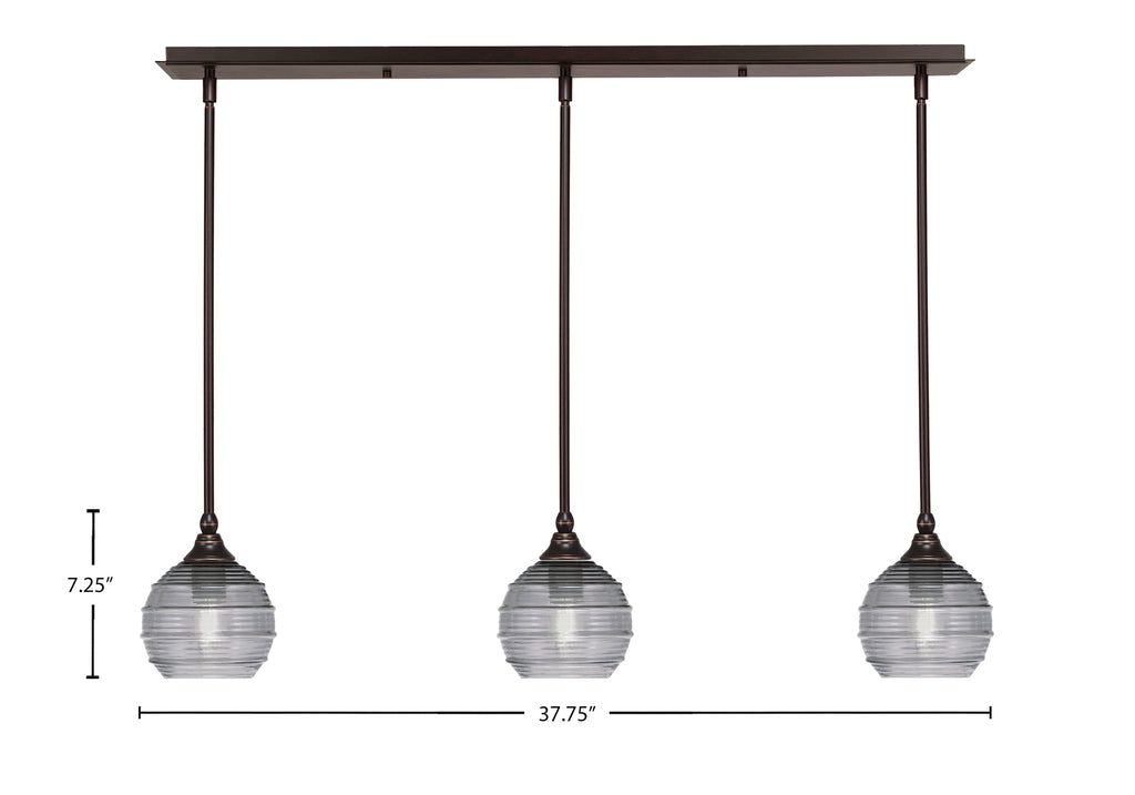 Stem Three Light Linear Pendalier in Dark Granite with Smoke Ribbed Shade