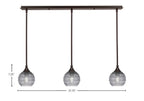 Stem Three Light Linear Pendalier in Dark Granite with Smoke Ribbed Shade