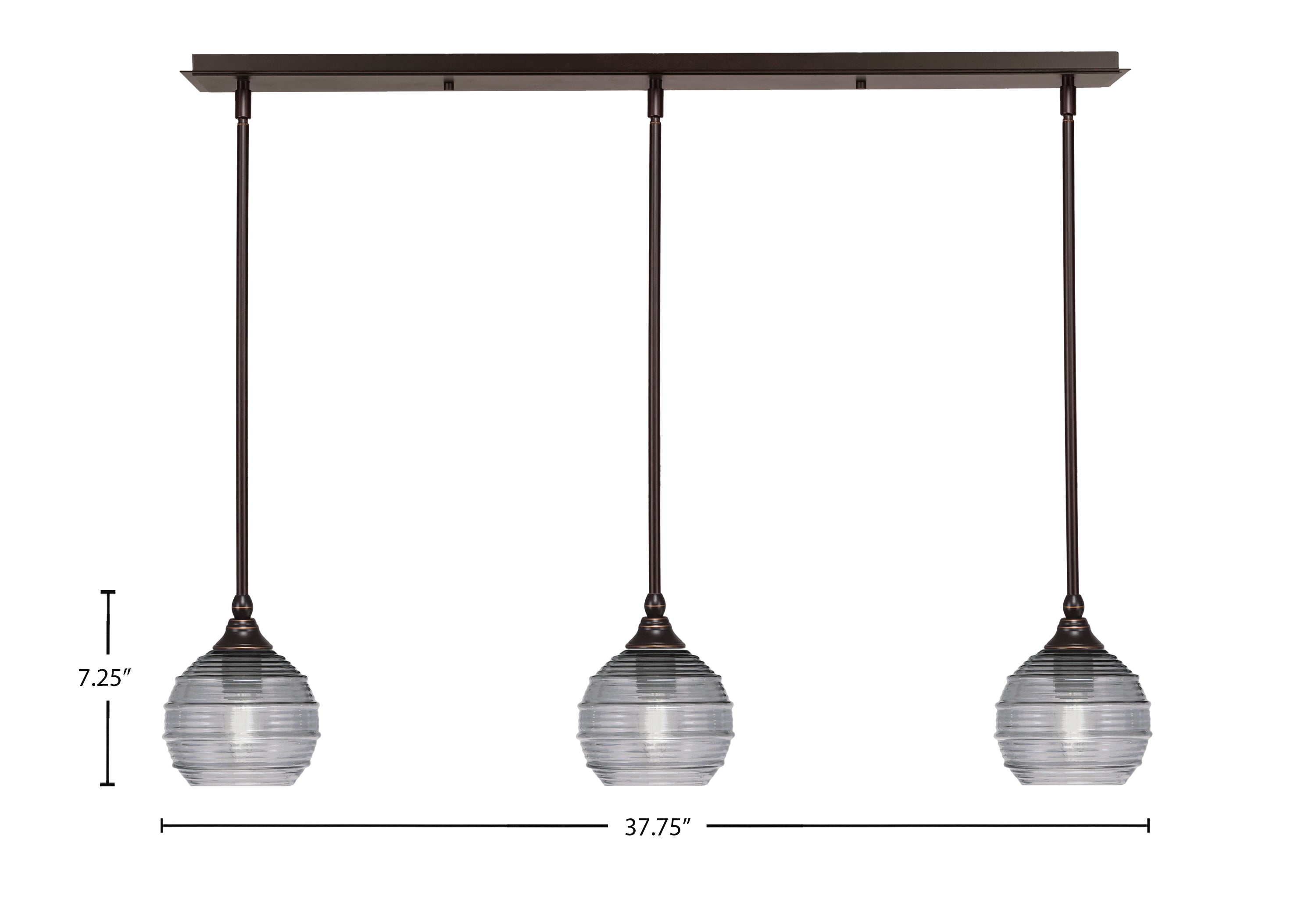 Stem Three Light Linear Pendalier in Dark Granite with Smoke Ribbed Shade