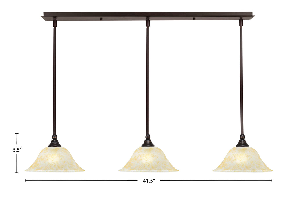 Any Three Light Linear Pendalier in Dark Granite with 10" Amber Marble Shade