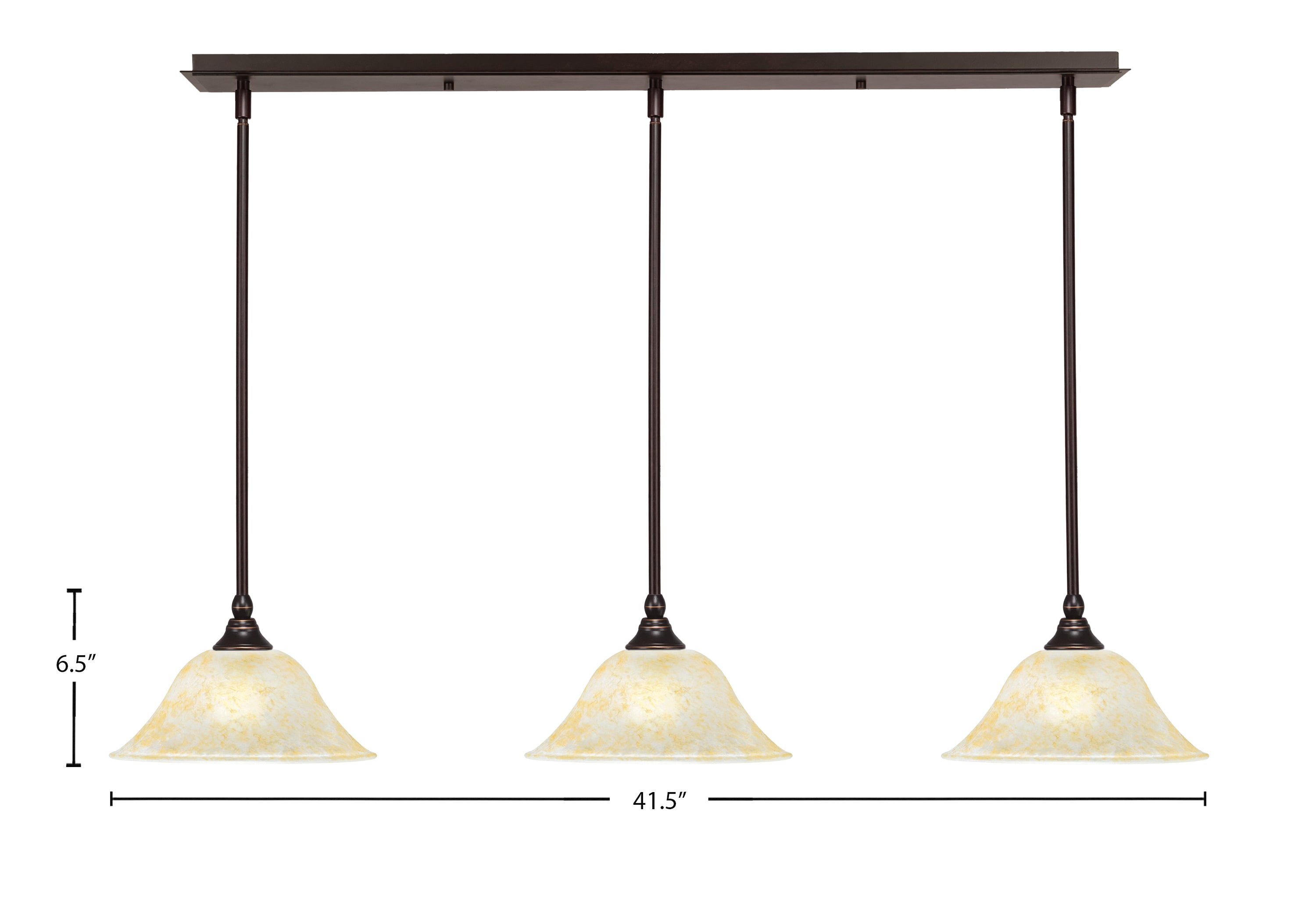 Any Three Light Linear Pendalier in Dark Granite with 10" Amber Marble Shade