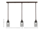 Stem Three Light Linear Pendalier in Dark Granite with Square Smoke Bubble Shade