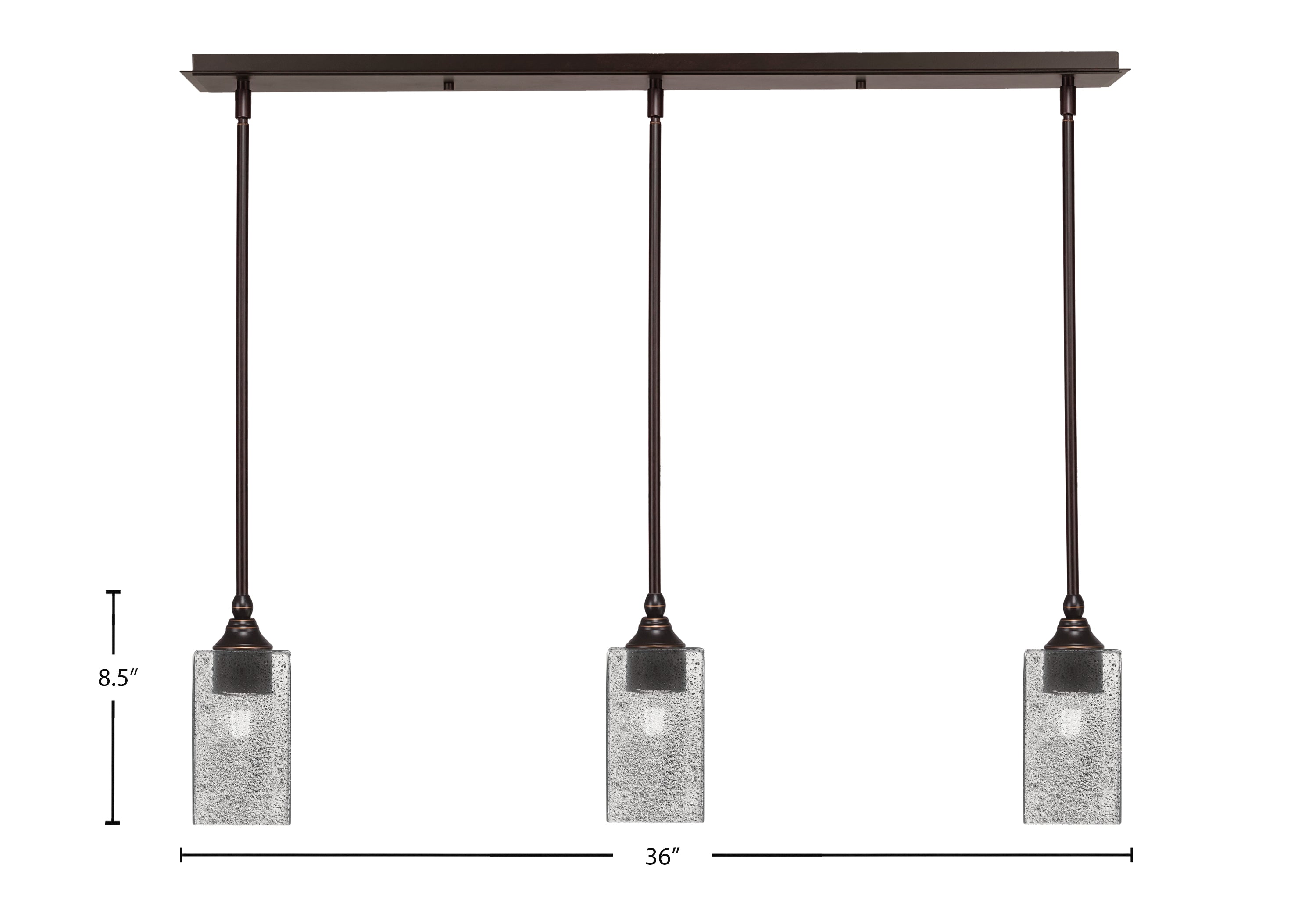 Stem Three Light Linear Pendalier in Dark Granite with Square Smoke Bubble Shade