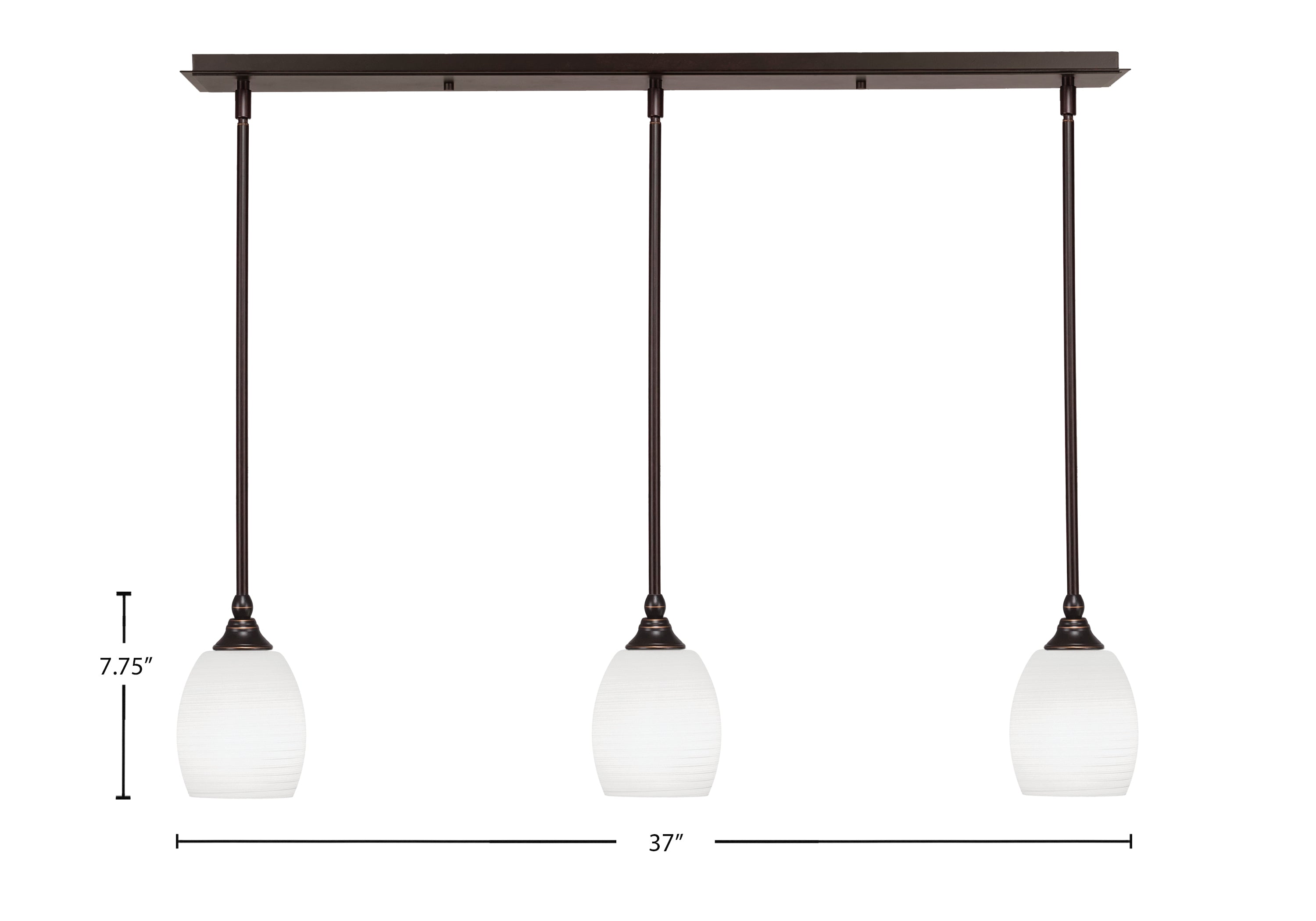 Any Three Light Linear Pendalier in Dark Granite with 5" White Linen Shade