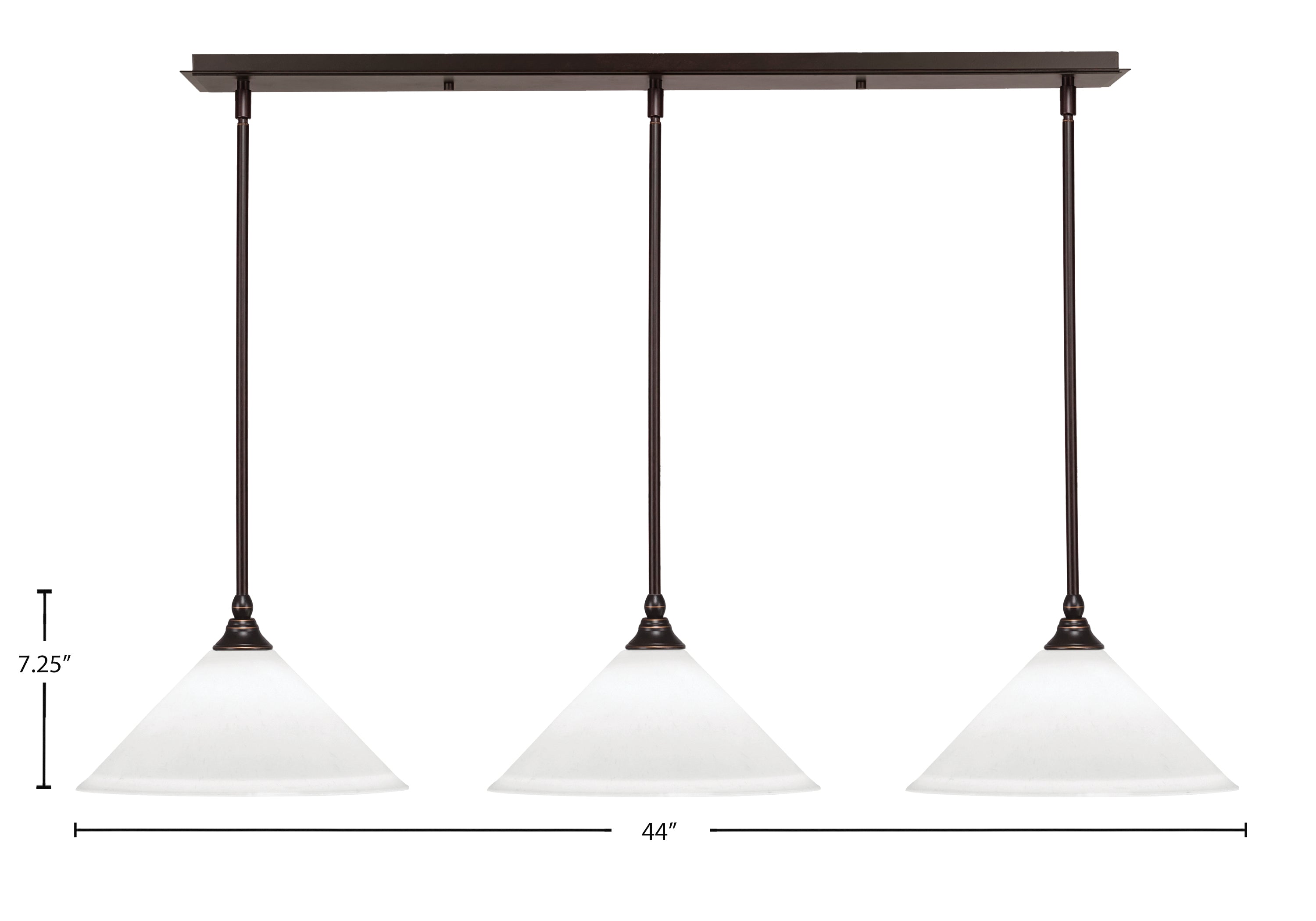 Any Three Light Linear Pendalier in Dark Granite with 12" Frosted Crystal Shade