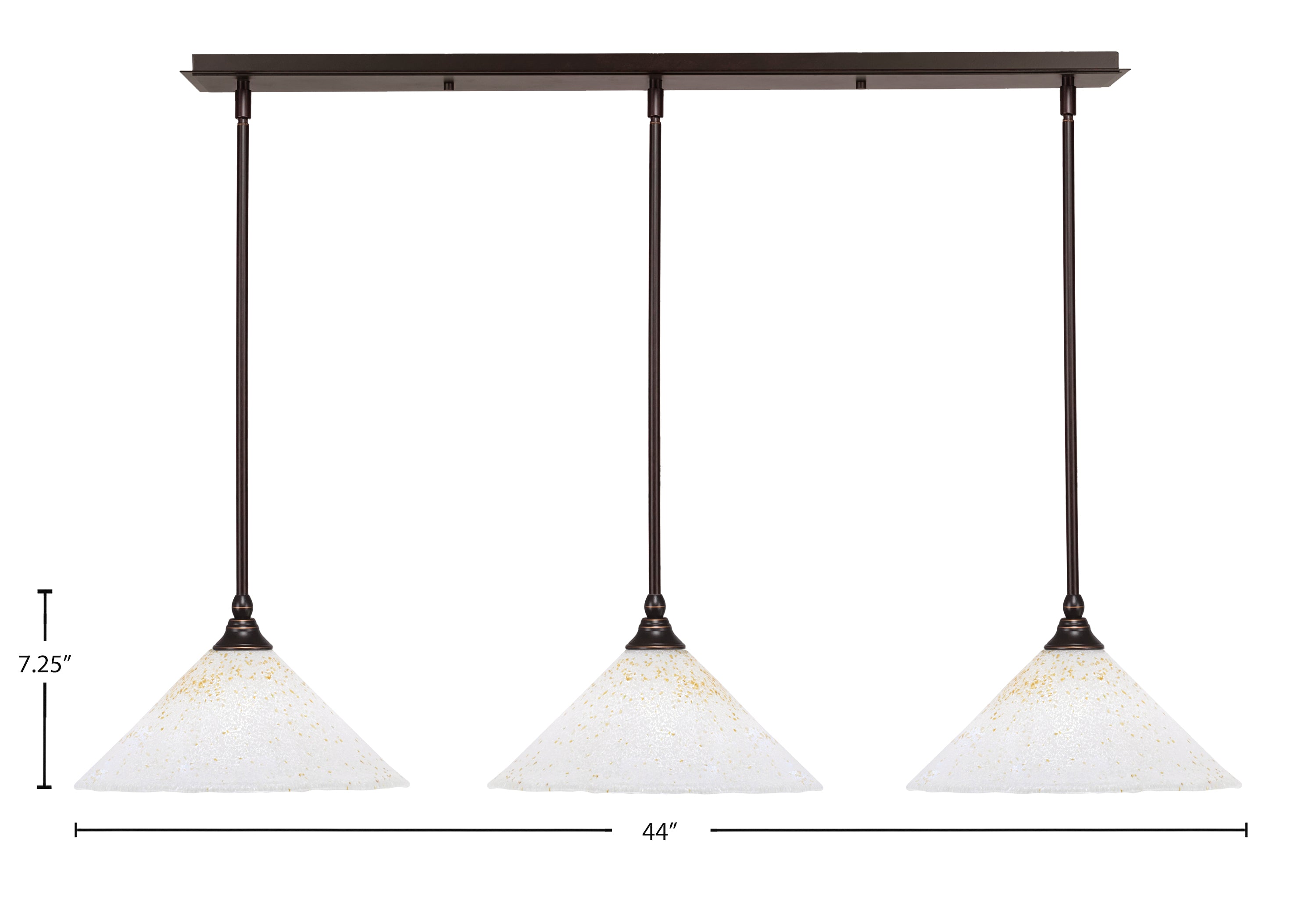 Any Three Light Linear Pendalier in Dark Granite with 12" Gold Ice Shade