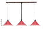 Any Three Light Linear Pendalier in Dark Granite with 12" Raspberry Crystal Shade