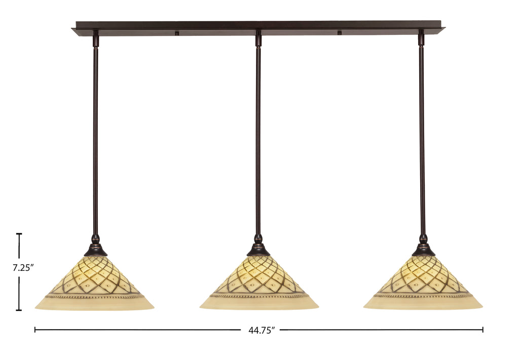 Any Three Light Linear Pendalier in Dark Granite with 12" Chocolate Icing Shade