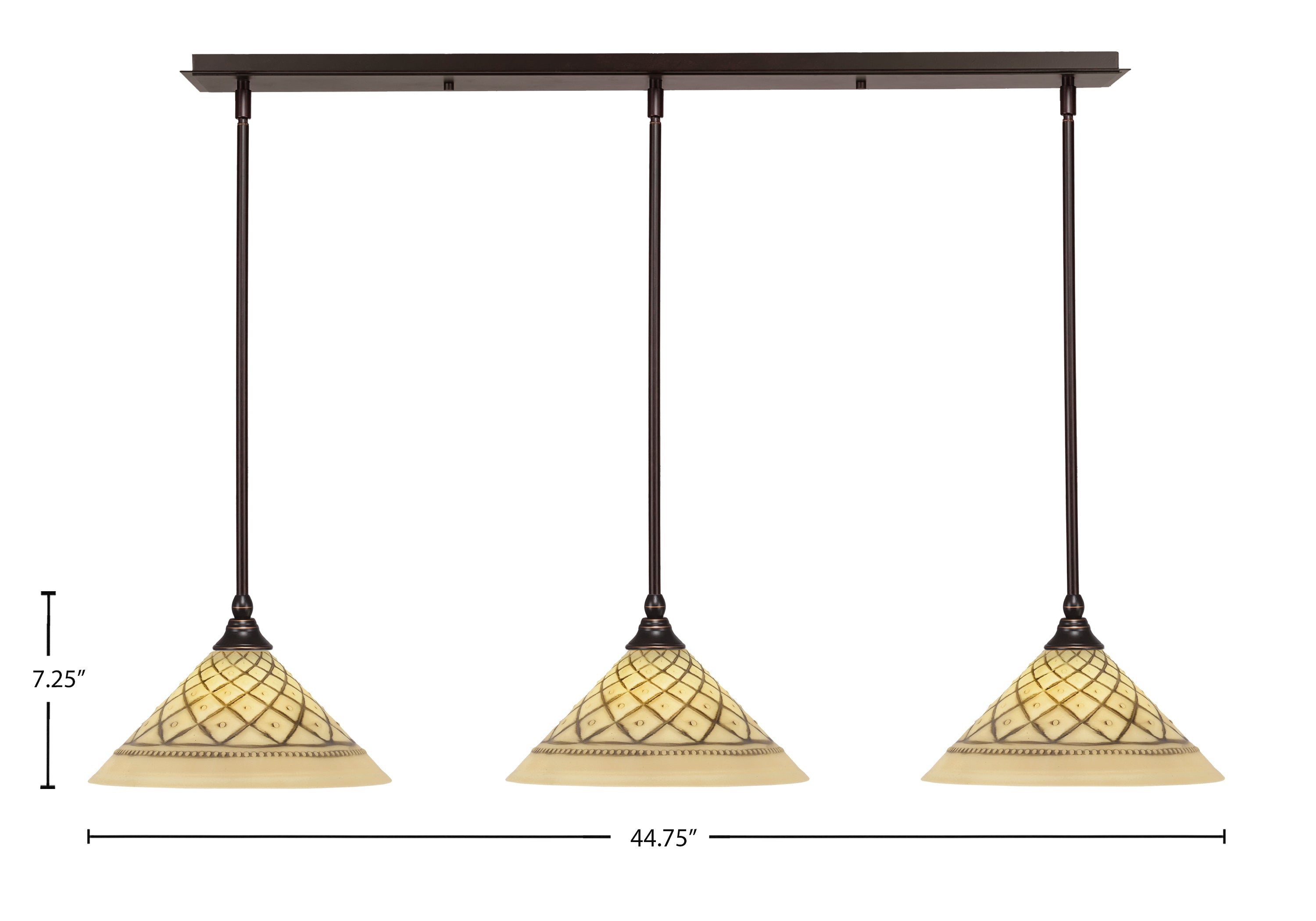 Any Three Light Linear Pendalier in Dark Granite with 12" Chocolate Icing Shade