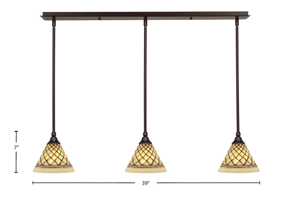 Any Three Light Linear Pendalier in Dark Granite with 7" Chocolate Icing Shade
