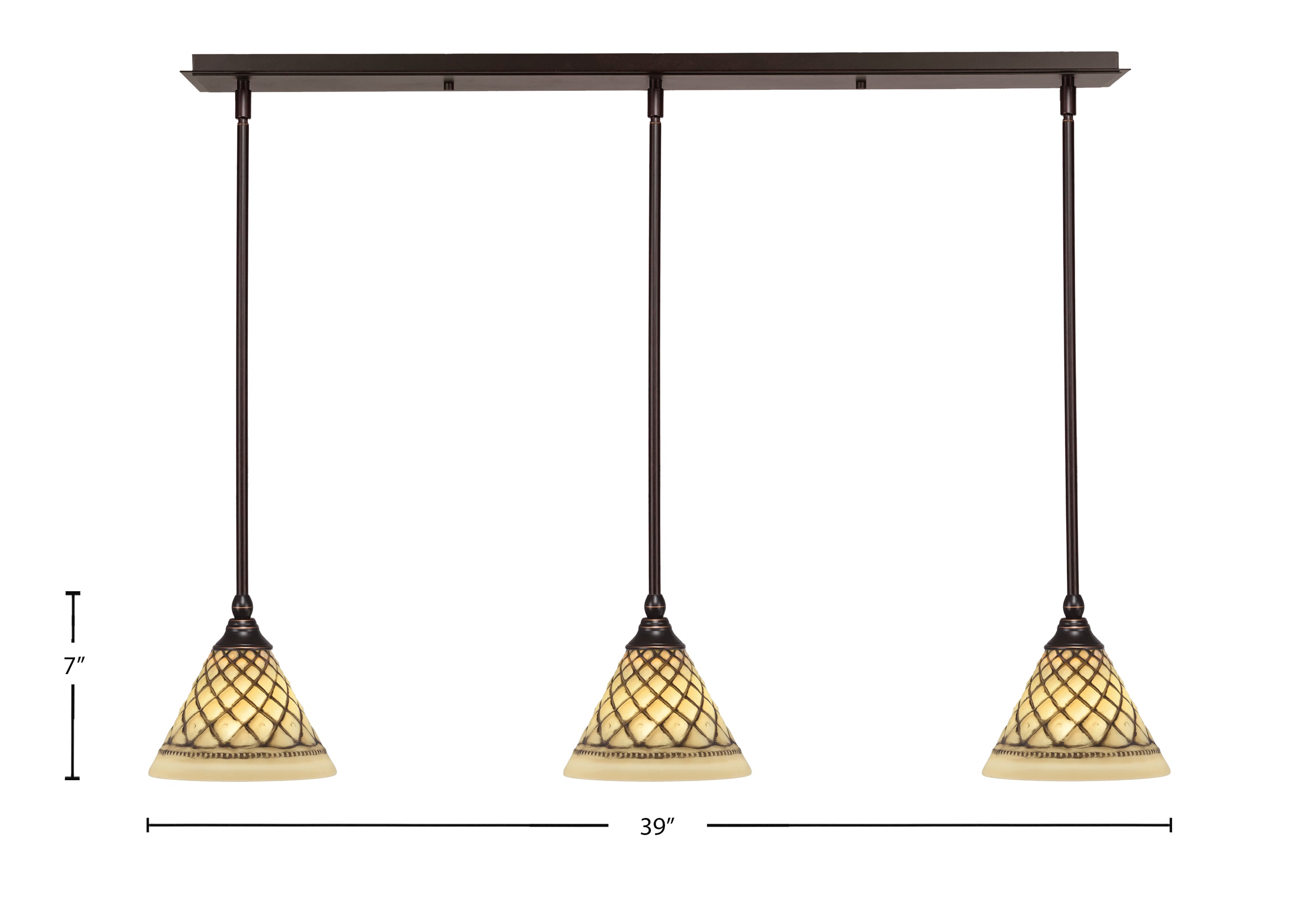 Any Three Light Linear Pendalier in Dark Granite with 7" Chocolate Icing Shade