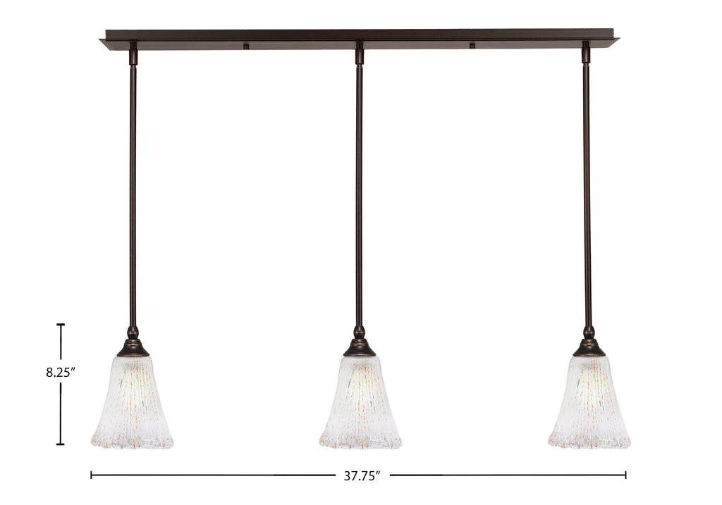 Any Three Light Linear Pendalier in Dark Granite with 5.5" Fluted Frosted Crystal Shade