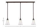 Any Three Light Linear Pendalier in Dark Granite with 5.5" Fluted Frosted Crystal Shade
