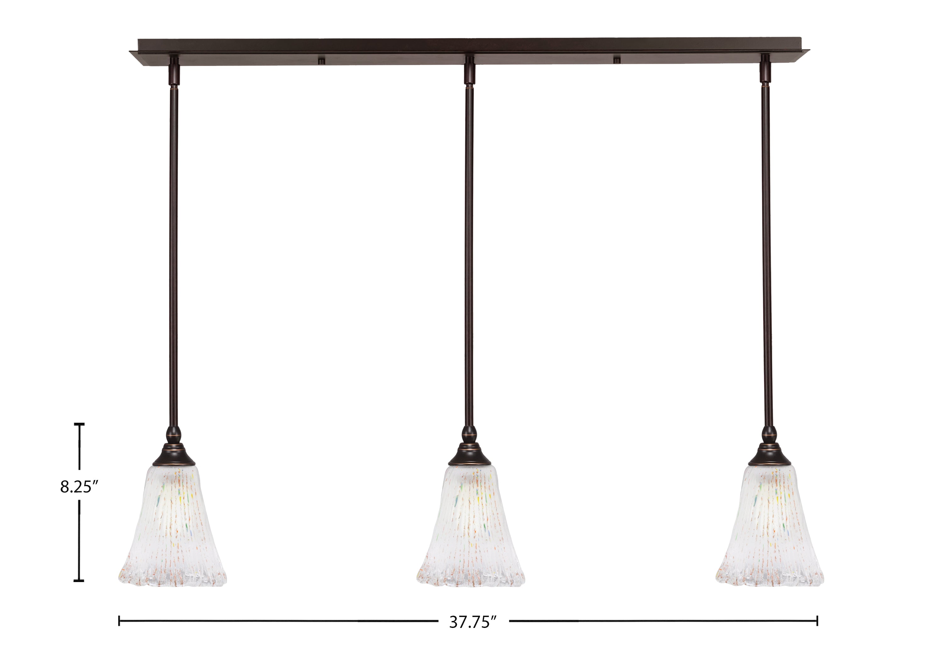 Any Three Light Linear Pendalier in Dark Granite with 5.5" Fluted Frosted Crystal Shade